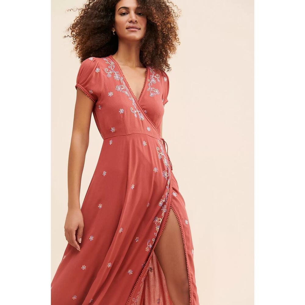 NWT Free People Mia Wrap Boho Floral Embroidered Maxi Dress $168 X-SMALL